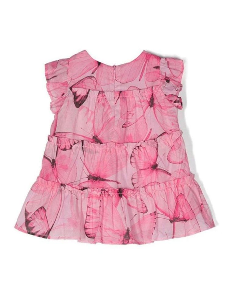 Miss Blumarine kids 러플 나비 프린트 원피스
