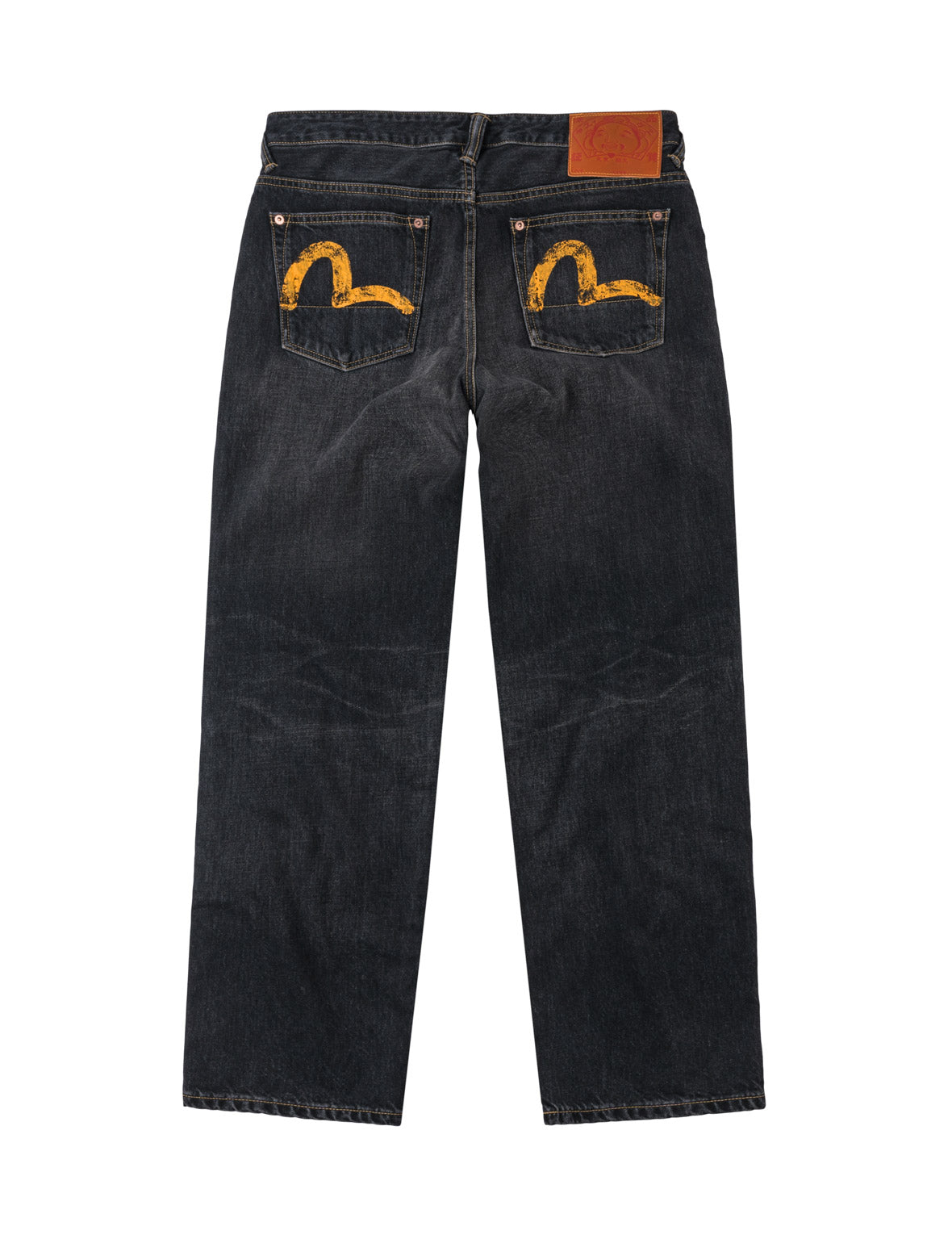 EVISU 블랙 워시드 시걸 프린트 릴렉스 핏 진 2030