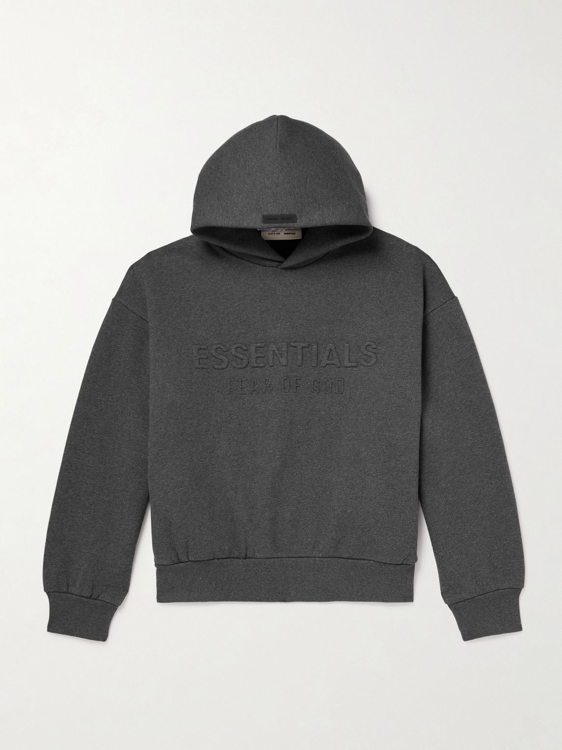 FEAR OF GOD 오버사이즈 로고 엠보스드 면 혼합 저지 후드티