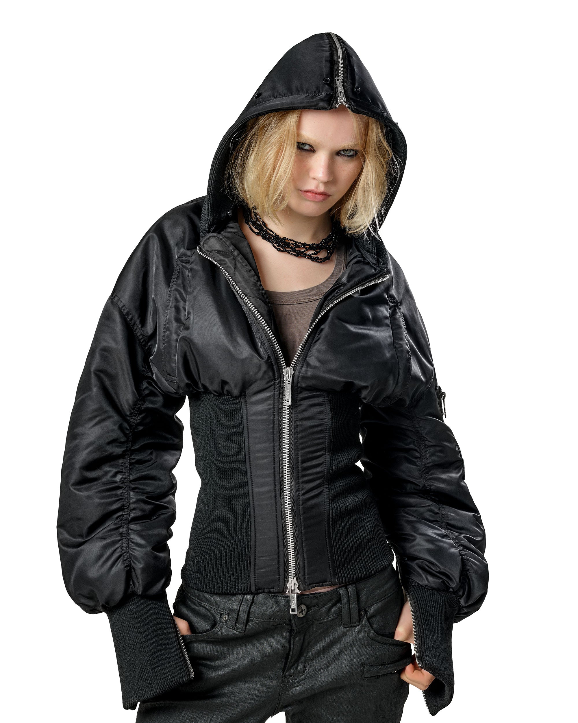 RACER WORLDWIDE 블랙 핏 퍼 봄버