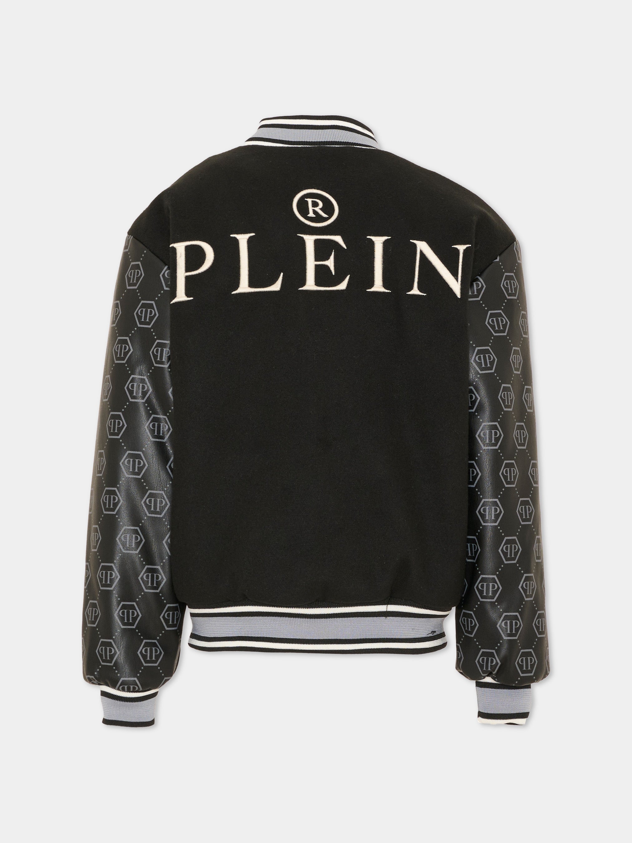 Philipp Plein Kids 로고 포인트 블랙 봄버 자켓