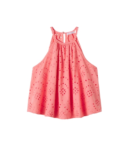 Poupette St Barth Kids 클레오 브로더리 앙글레 면 탑