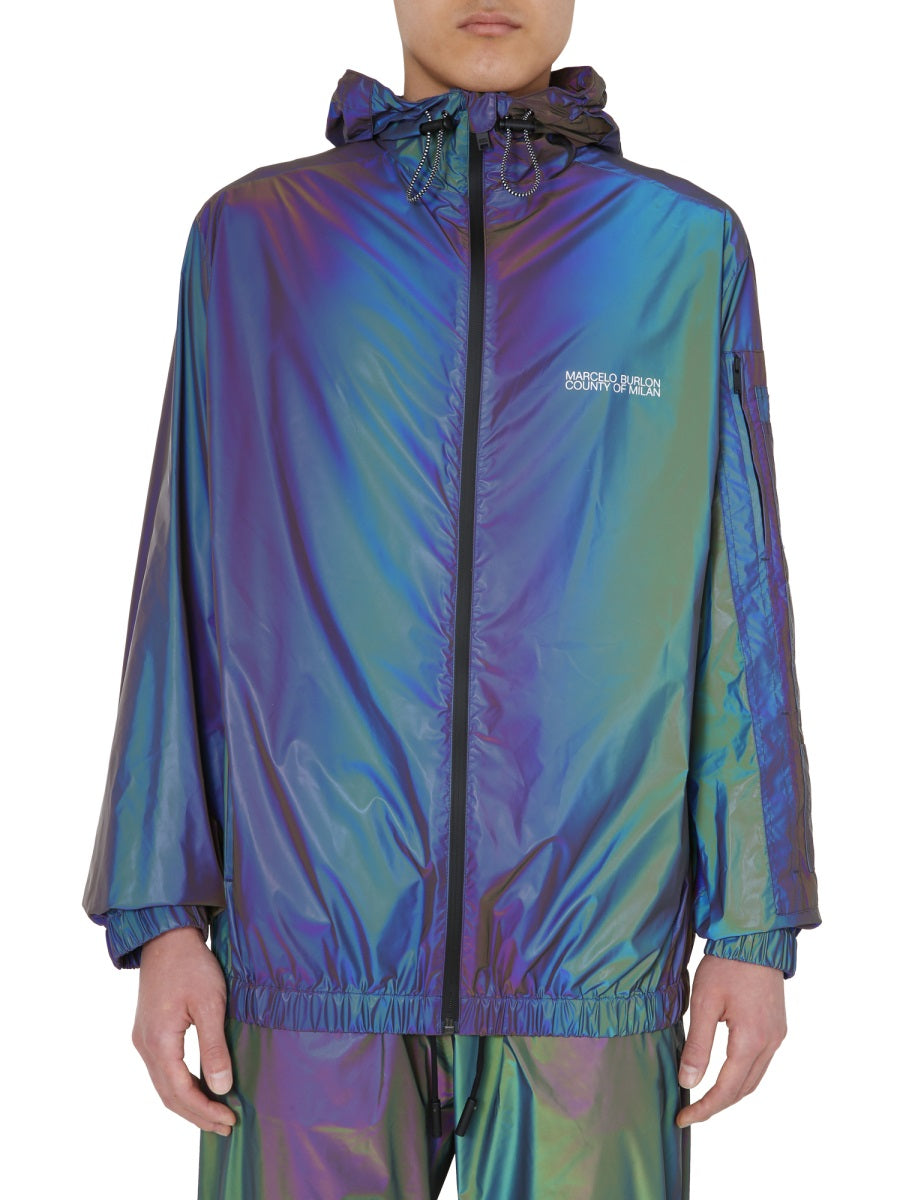 Marcelo Burlon Kids 아이리데센트 라이트웨이트 후드 자켓