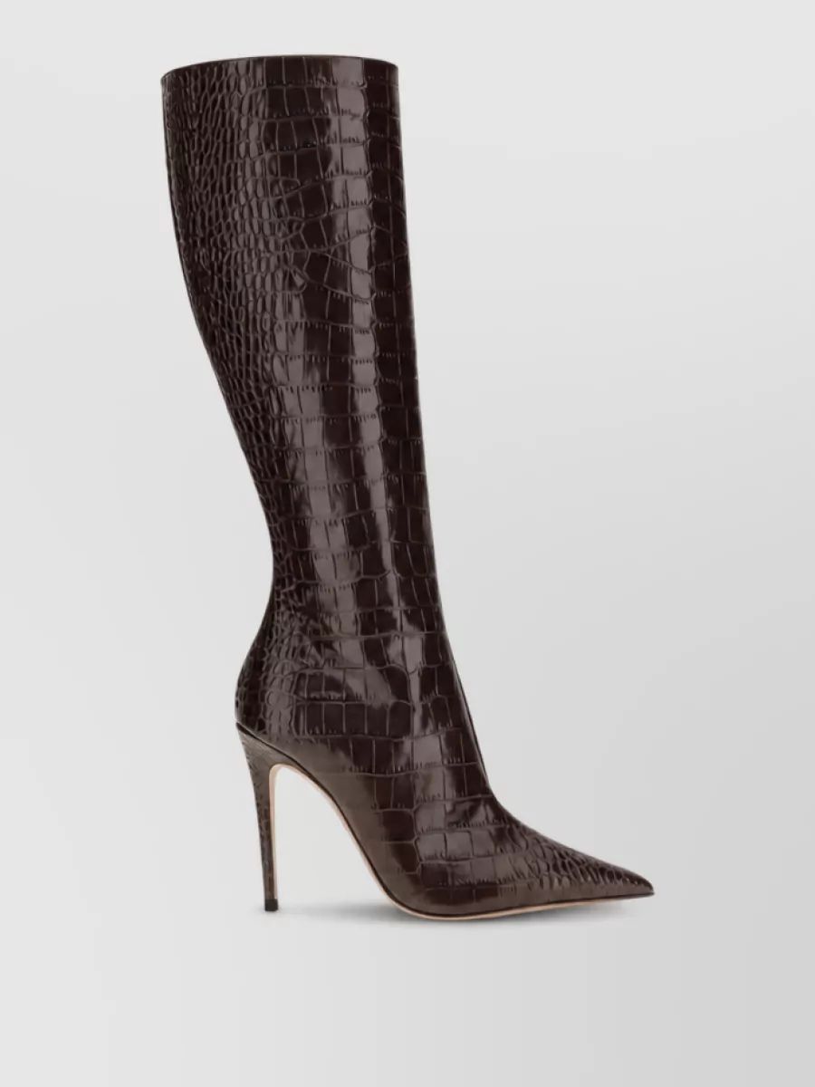 PARIS TEXAS leather crocodile-effect knee-high boots