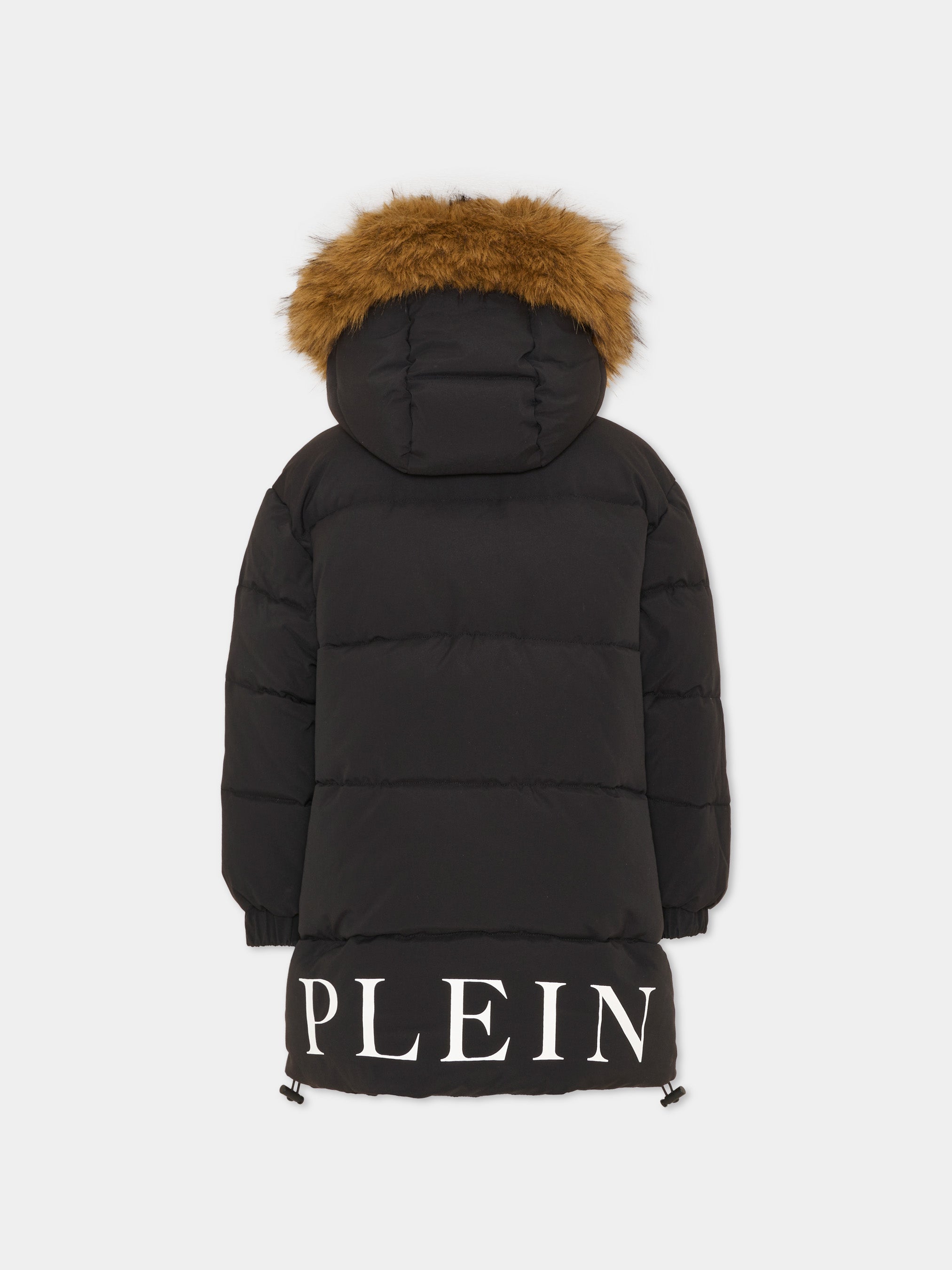 Philipp Plein Kids 후드가 있는 블랙 퍼 자켓