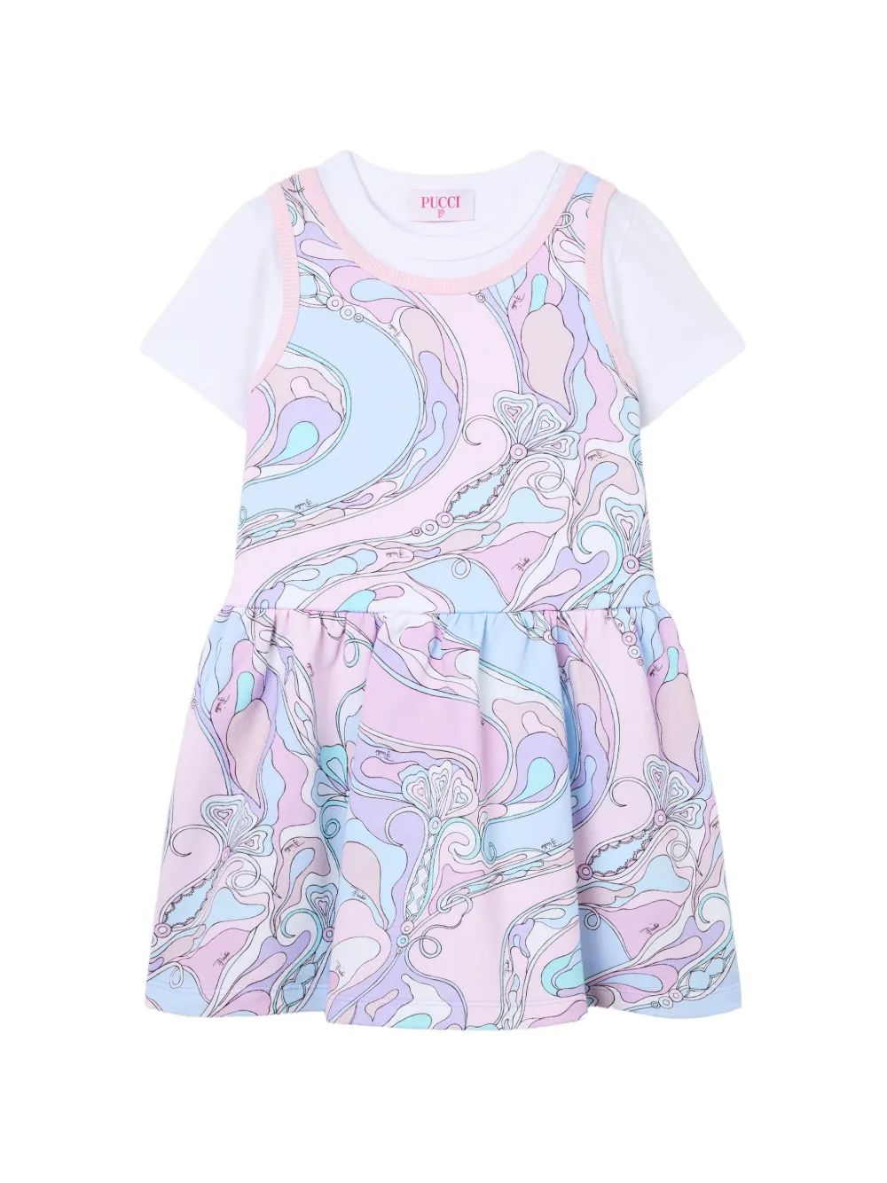 PUCCI KIDS 오르키데이 프린트 레이어드 미니 원피스