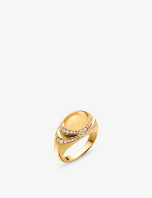 BULGARI 카보숑 18ct 옐로우 골드 0.59ct 데미 파베 다이아몬드 반지