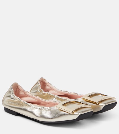 ROGER VIVIER 비브 포켓 가죽 발레 플랫