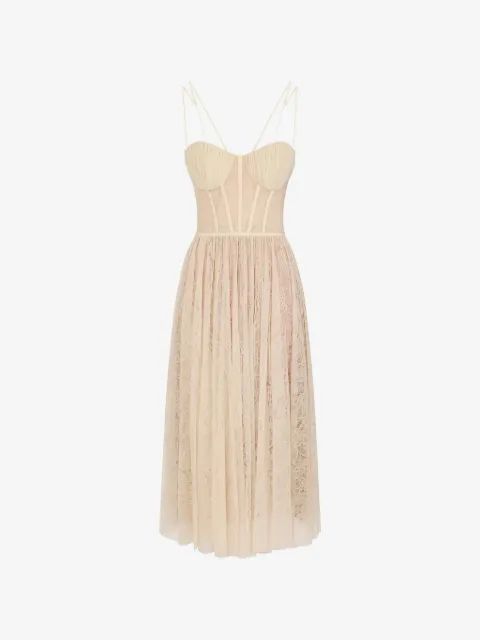 ELISABETTA FRANCHI 플로럴 레이스 미디 드레스