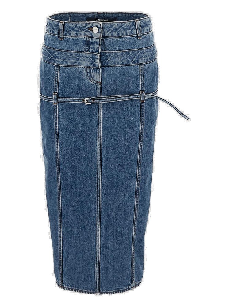 JACQUEMUS 벨트 데님 펜슬 스커트