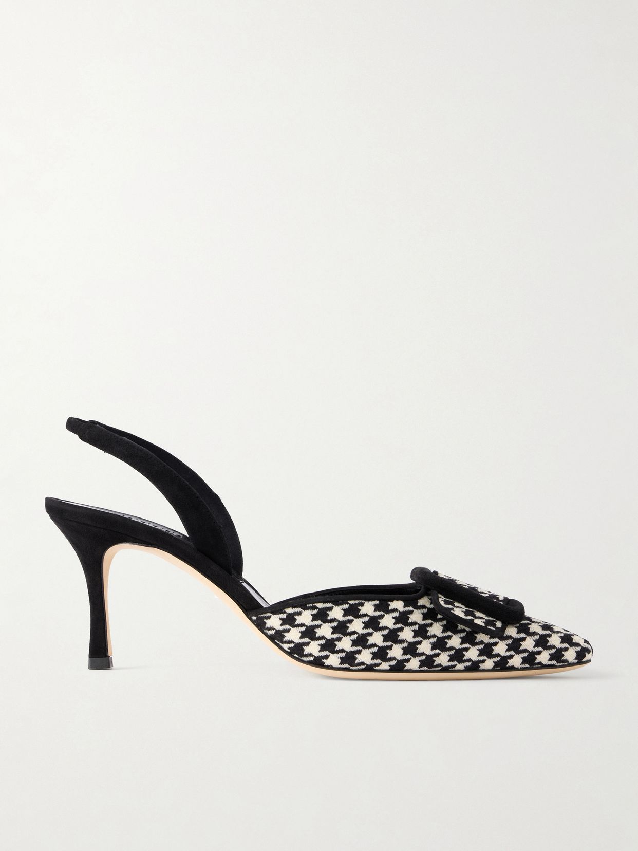 Manolo Blahnik 메이슬리비 70 스웨이드 트리밍 하운드투스 슬링백 펌프스