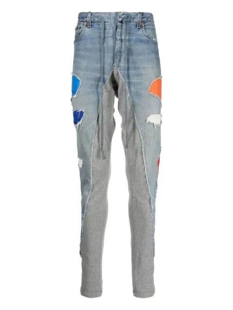 GREG LAUREN 패치워크 디스트레스드 데님 트랙 팬츠