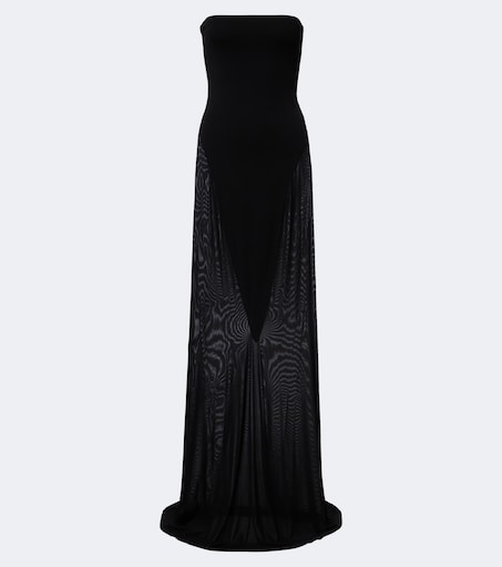 ALAIA 스트랩리스 저지 메쉬 맥시 드레스