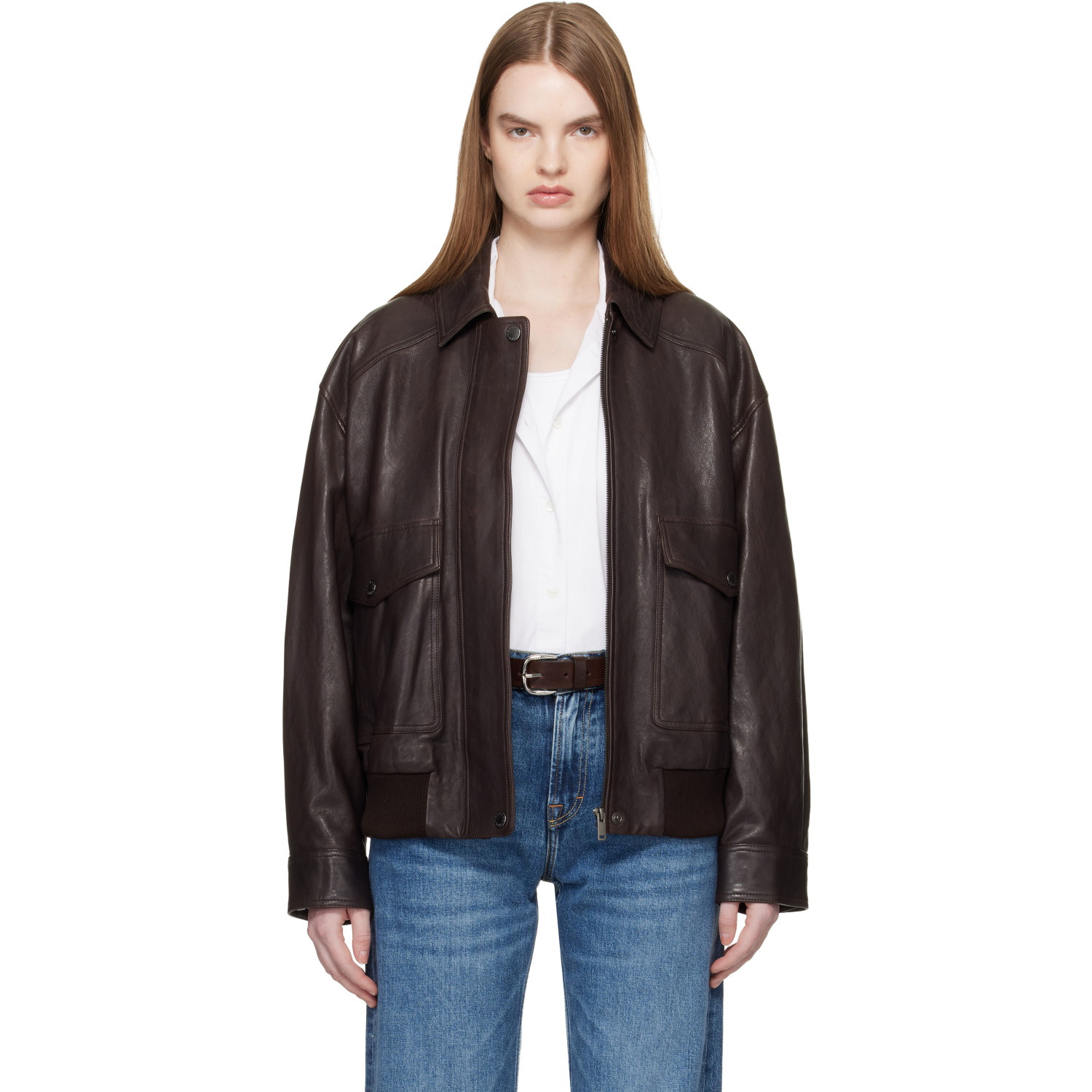 MaxMara Weekend 브라운 기간테 가죽 자켓