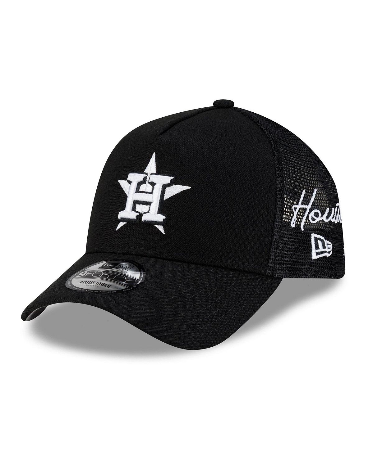 NEW ERA  남성 블랙 휴스턴 애스트로스 사이드 스크립트 9FORTY A-프레임 트러커 adjustable 모자