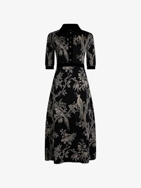 ETRO 자연 모티프 울 혼합 자카드 미디 셔츠 원피스