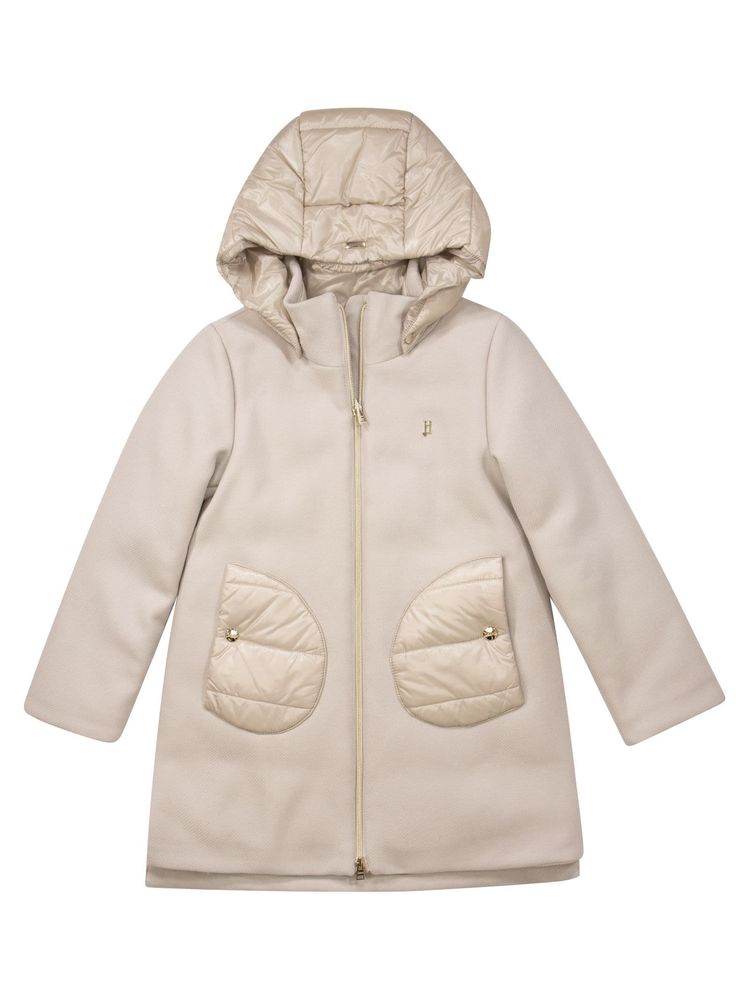 Herno Kids 지퍼업 스트레이트 헴 후드 코트
