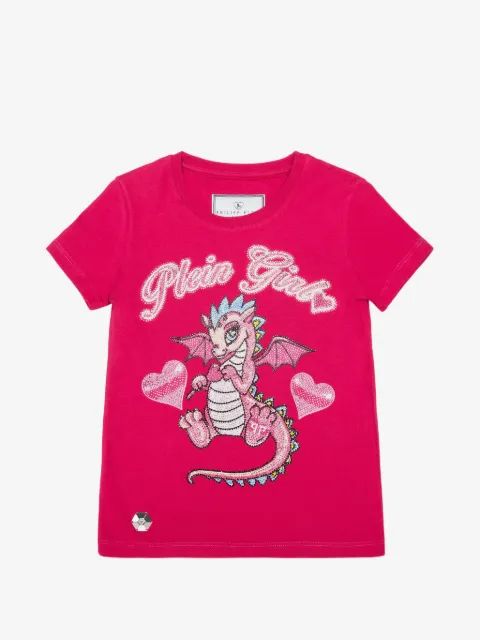 Philipp Plein Kids 라인스톤 장식 드래곤 티셔츠