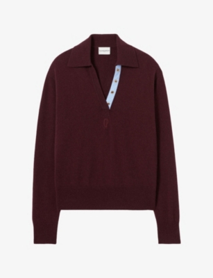 Claudie Pierlot  로고 자수 울 캐시미어 폴로 점퍼