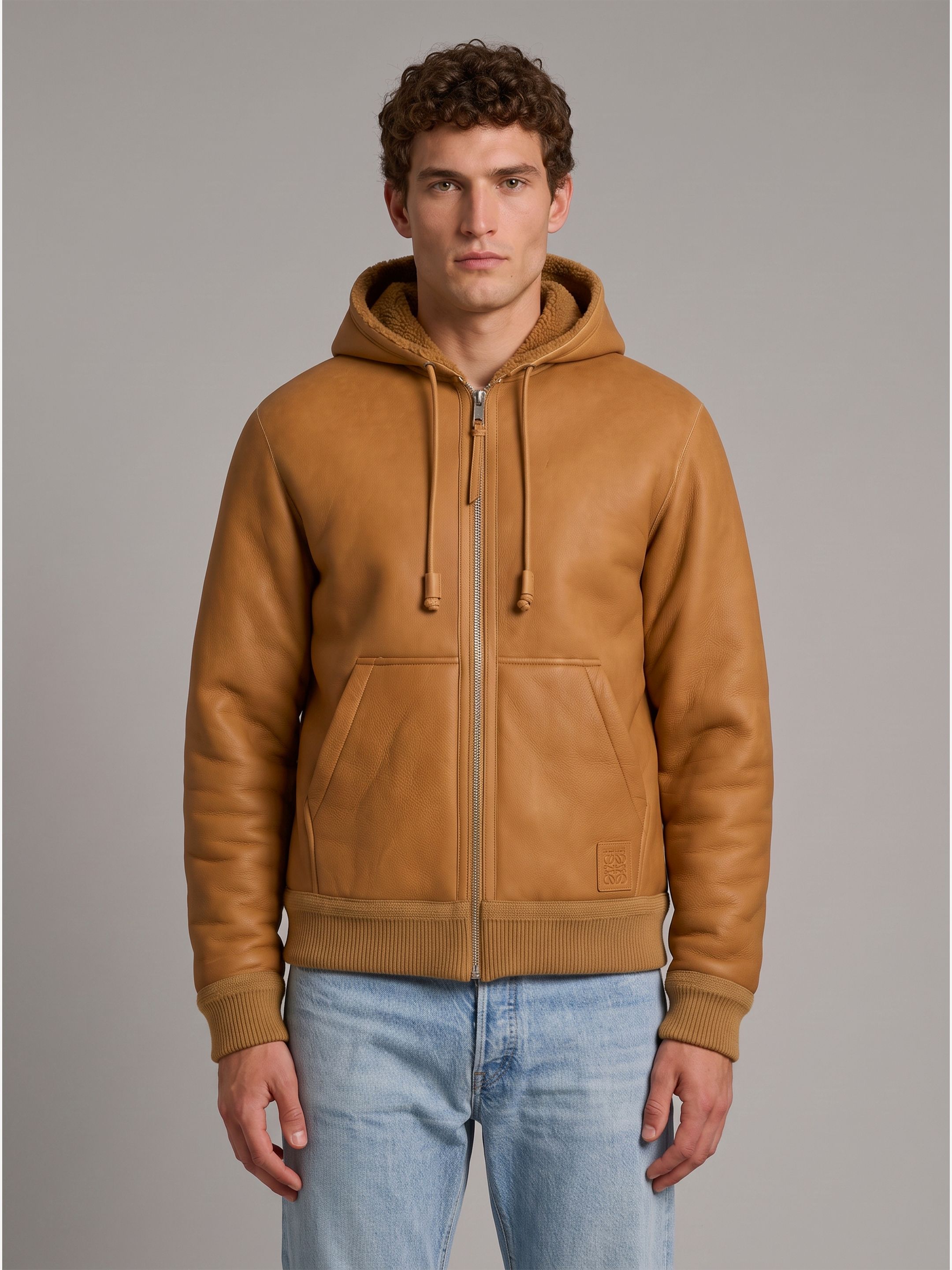 LOEWE 후드 가죽 자켓