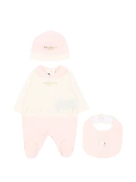 Balmain Kids 보우 디테일 로고 프린트 베이비그로우 세트
