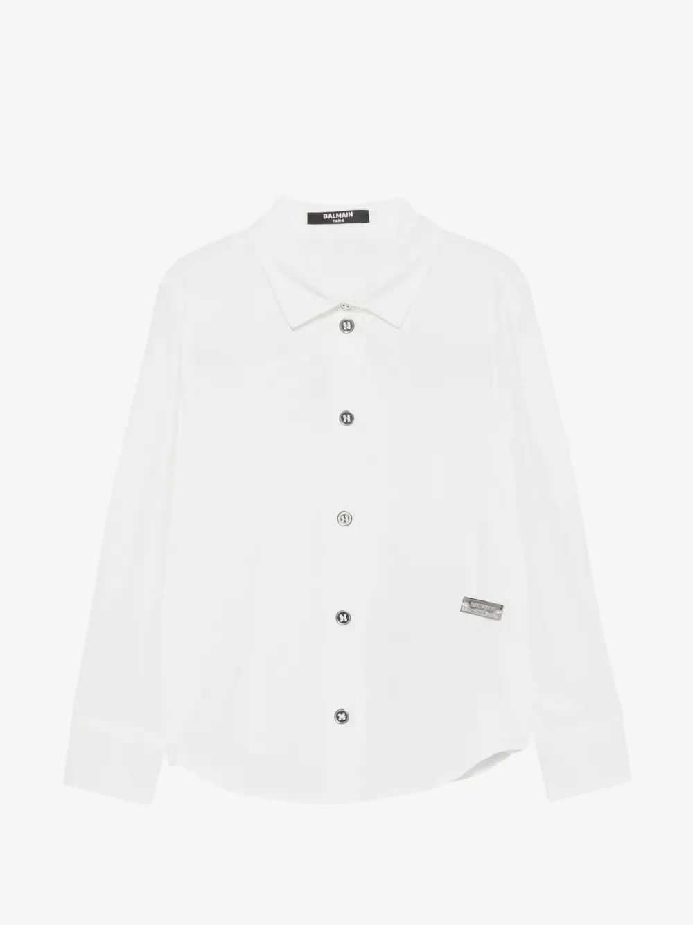 Balmain Kids 로고 플라크 롱슬리브 셔츠