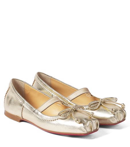 Christian Louboutin Kids 바발렛 메탈릭 레더 발레리나 플랫