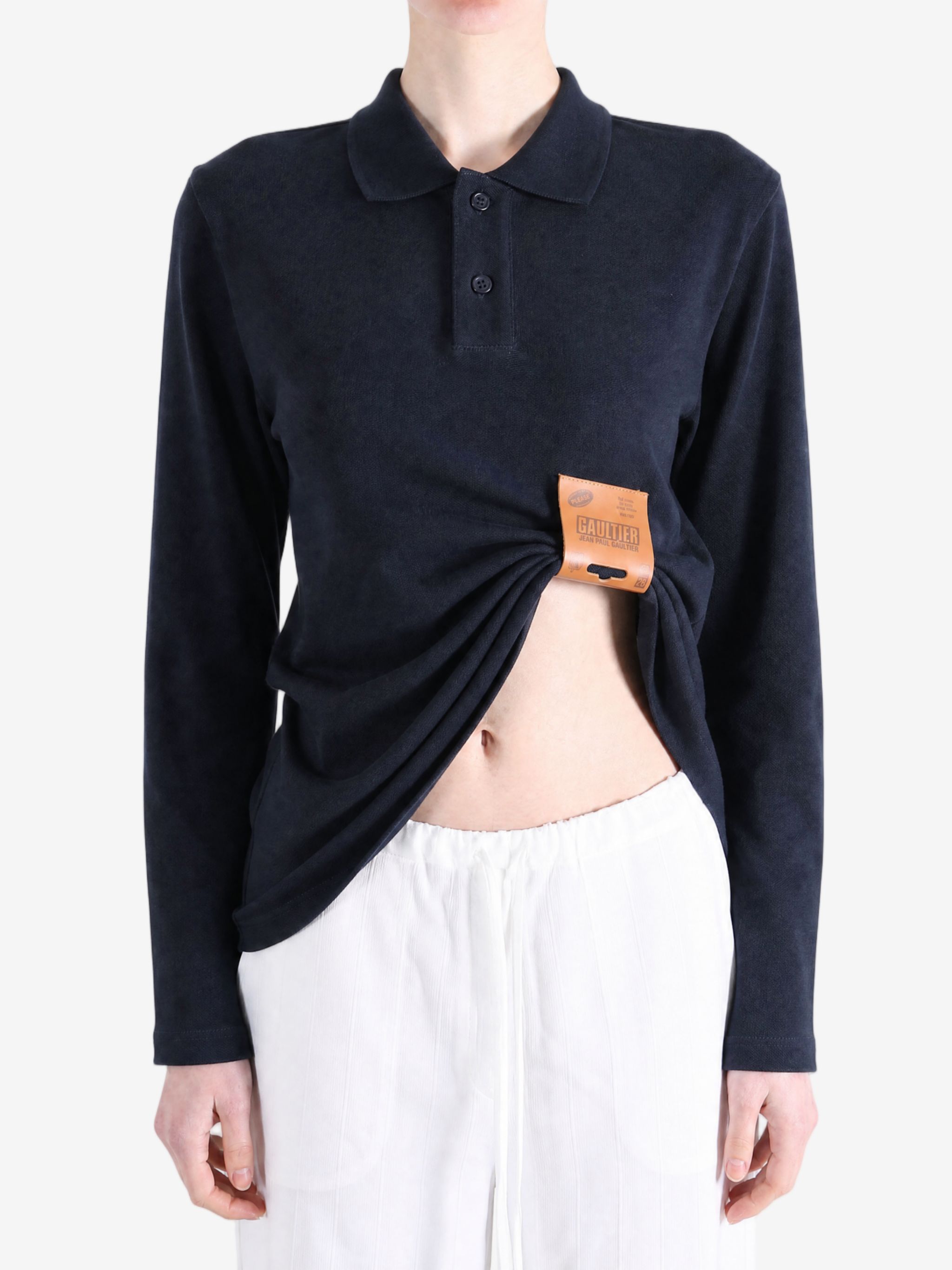 JEAN PAUL GAULTIER 가죽 태그 디테일 코튼 피케 폴로 탑