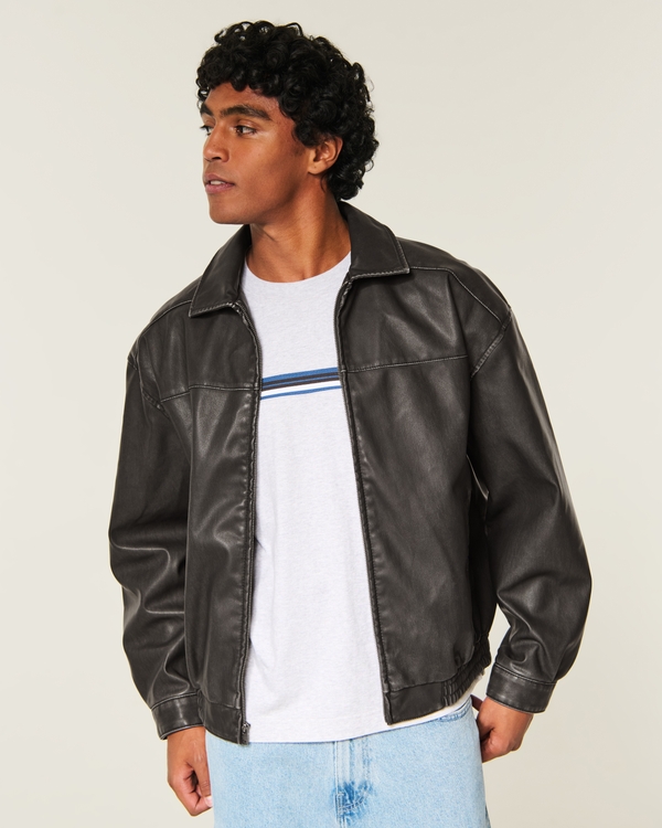 Hollister 페이크 레더 해링턴 자켓