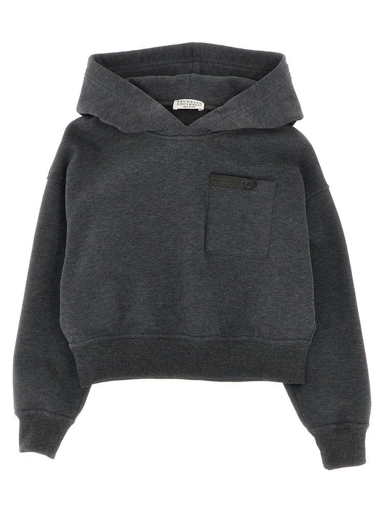 Brunello Cucinelli Kids 모니레 장식 후드티