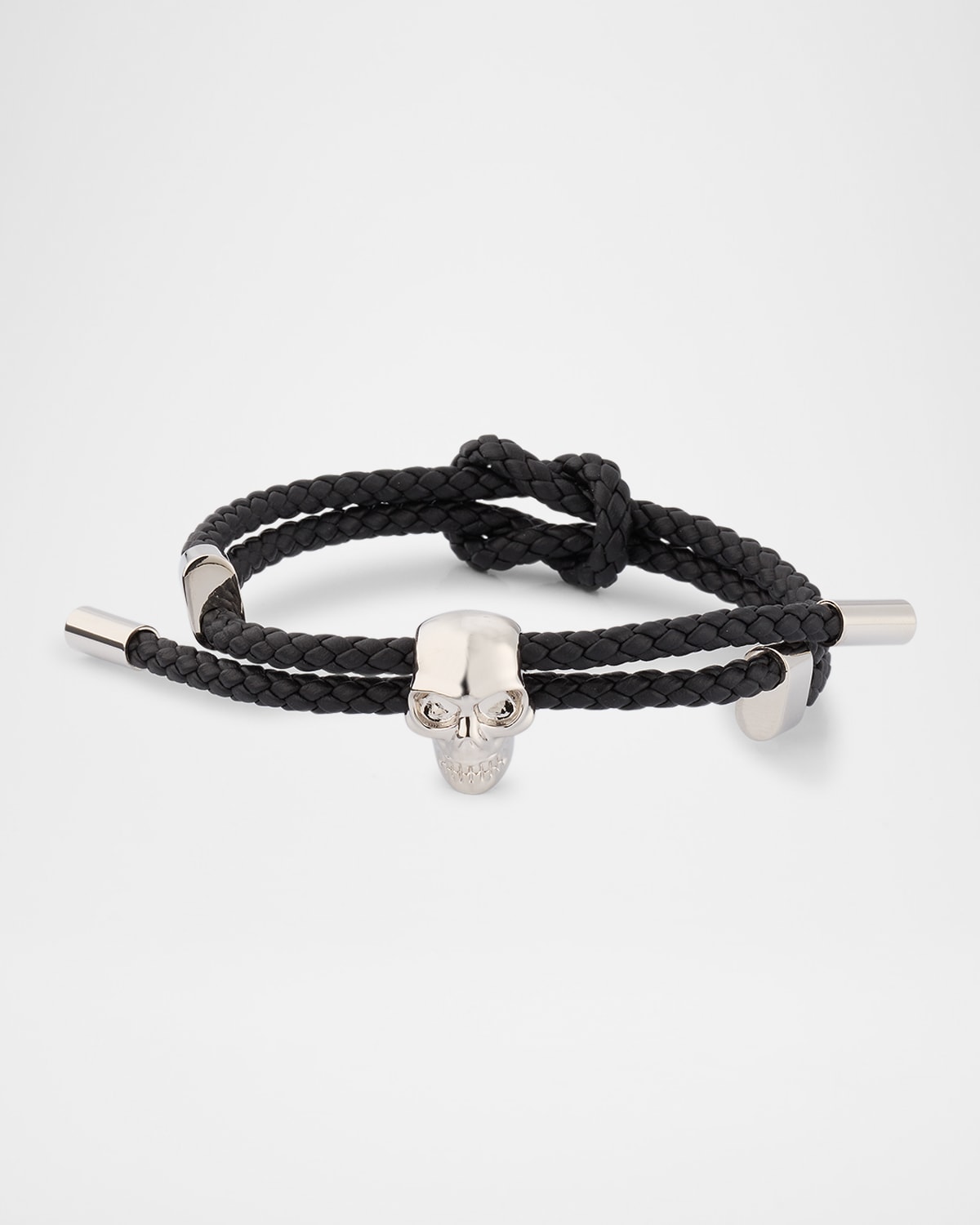 ALEXANDER MCQUEEN 남성 해골 엮은 가죽 끈 팔찌