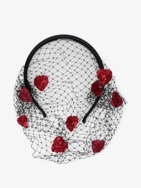 RED VALENTINO 스팽글 하트 메쉬 헤어밴드