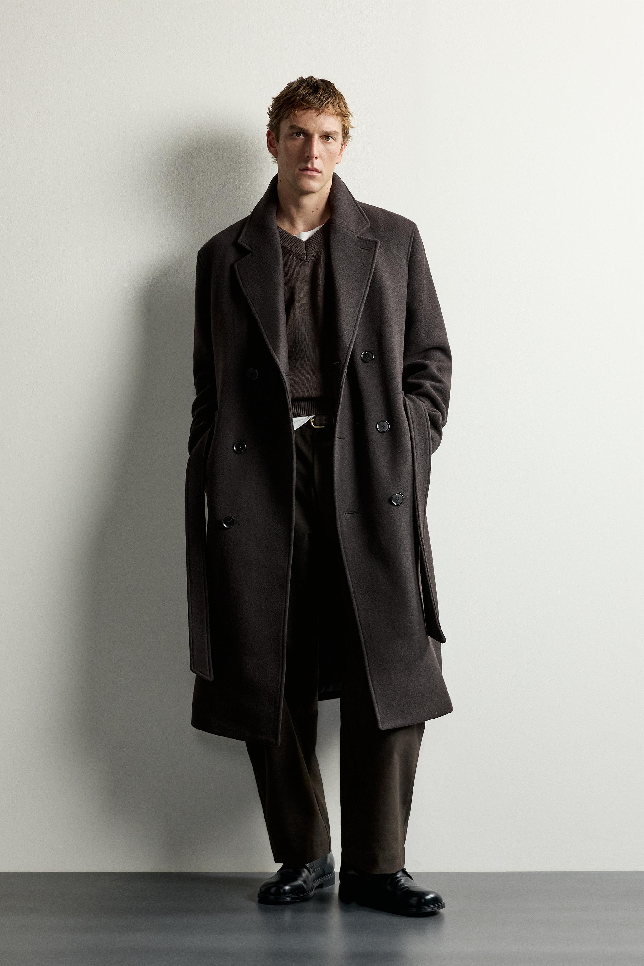 ZARA 벨트 울 더블 브레스트 코트