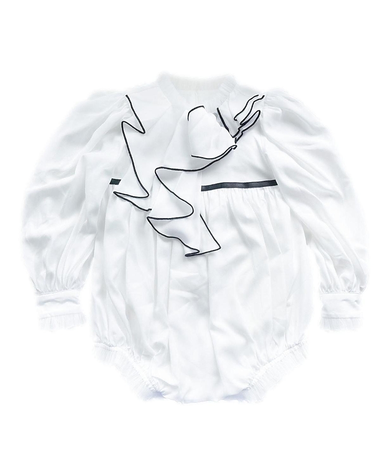 Petite Maison Kids 유니섹스 피티트 메종 그웬 롬퍼 캐스케이딩 블랙 트림 러플