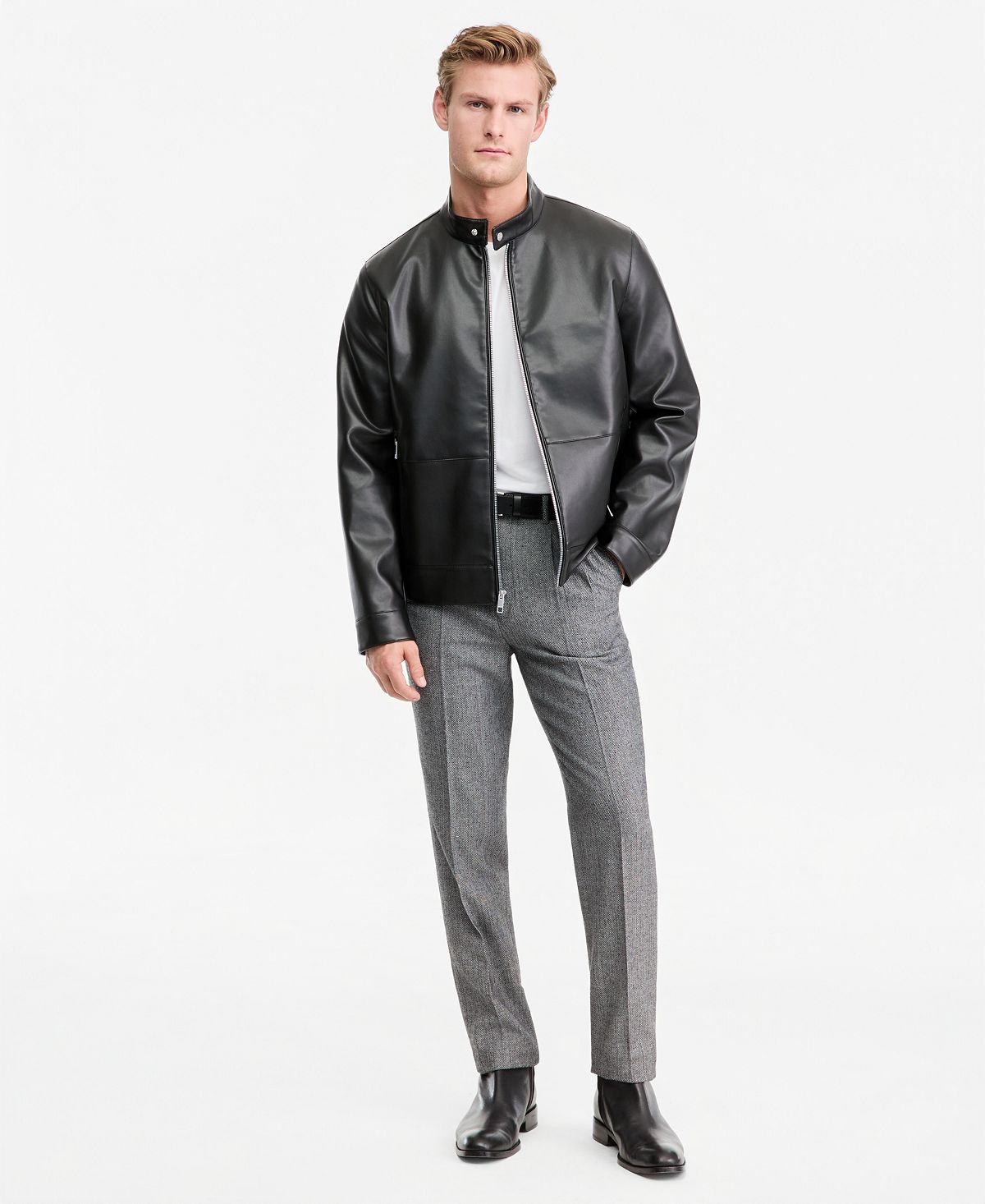 CALVIN KLEIN 남성 가죽 모토 자켓