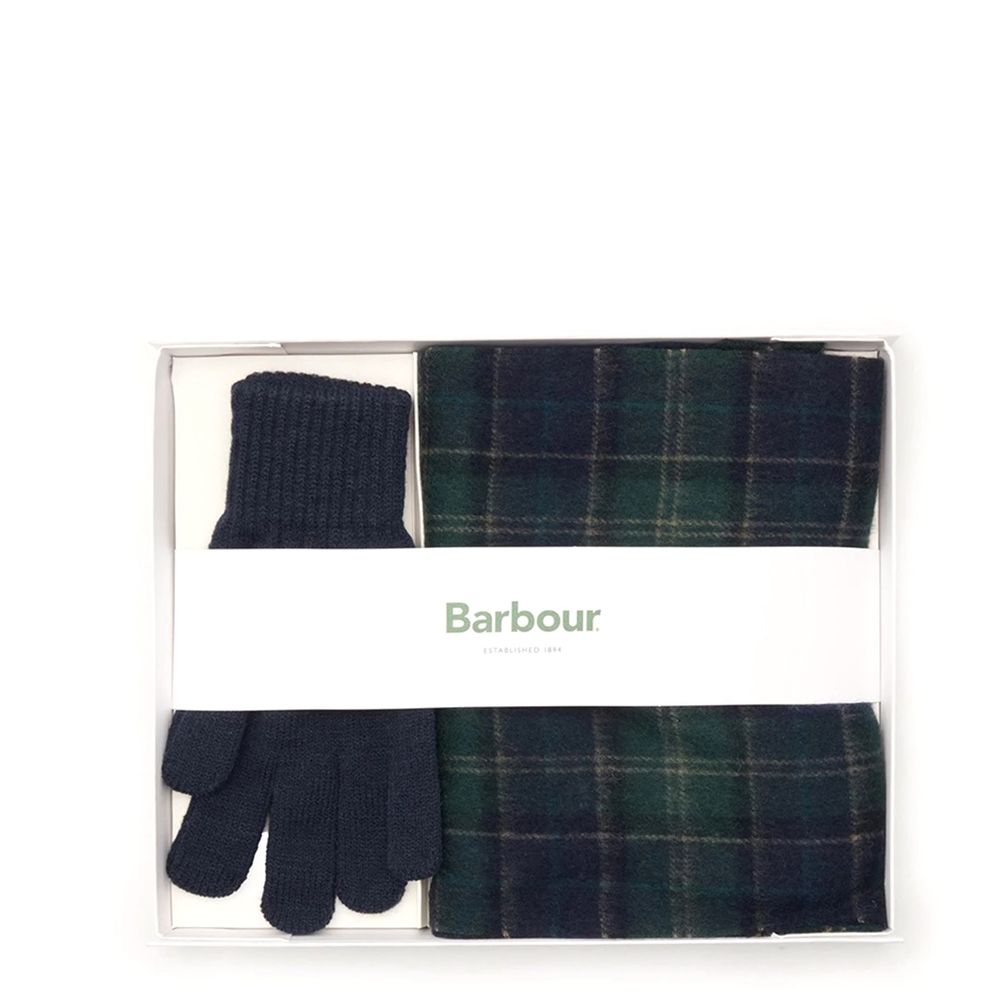 BARBOUR 타탄 스카프 & 장갑 니트 세트
