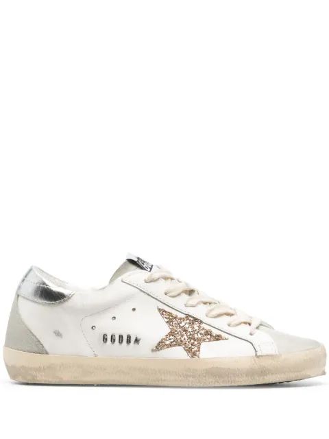 GOLDEN GOOSE 골드 글리터 스타와 아이스 그레이 스웨이드 인서트 슈퍼스타 스니커즈
