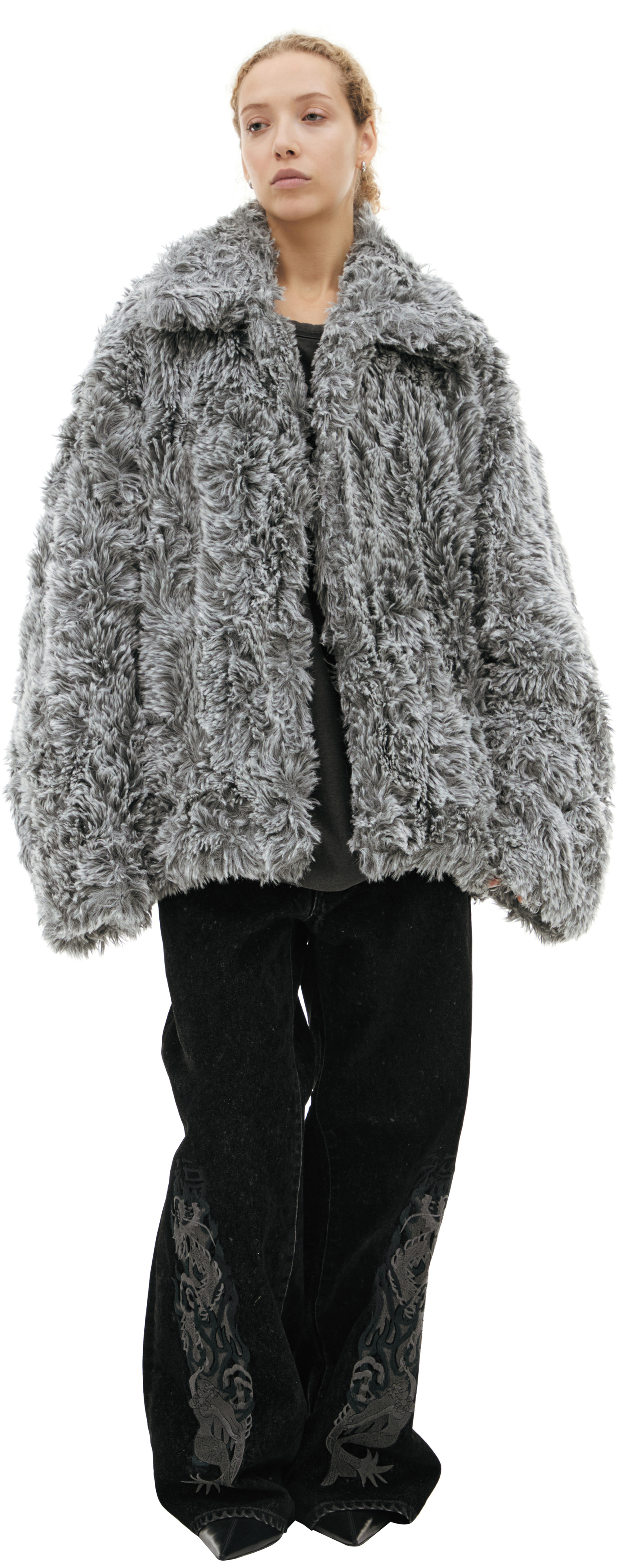 Doublet 코트 25AW15BL228 그레이 플러시 구멍 등 안쪽 이빨 언어 회색
