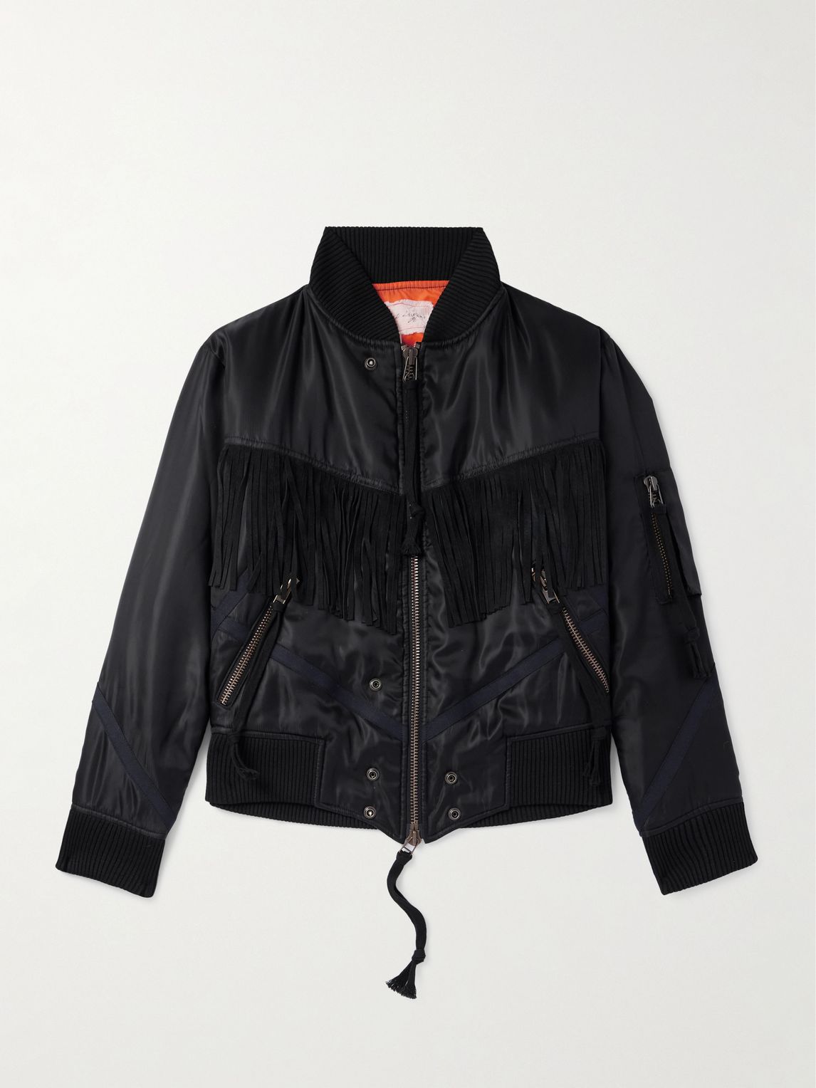 GREG LAUREN 슬림핏 프린지 스웨이드 트리밍 셸 봄버 자켓