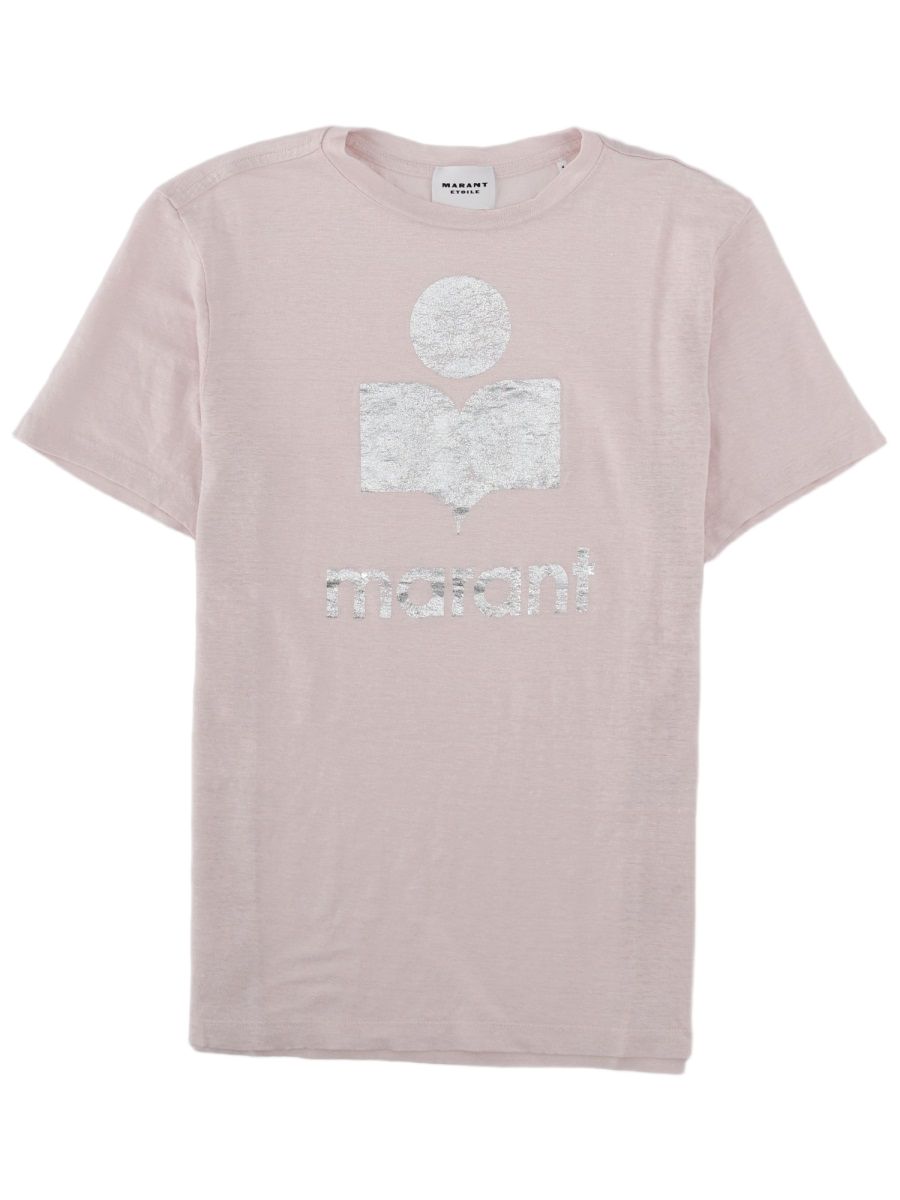 ISABEL MARANT ETOILE 제웰 라이트 핑크 텍스처드 로고 린넨 티셔츠