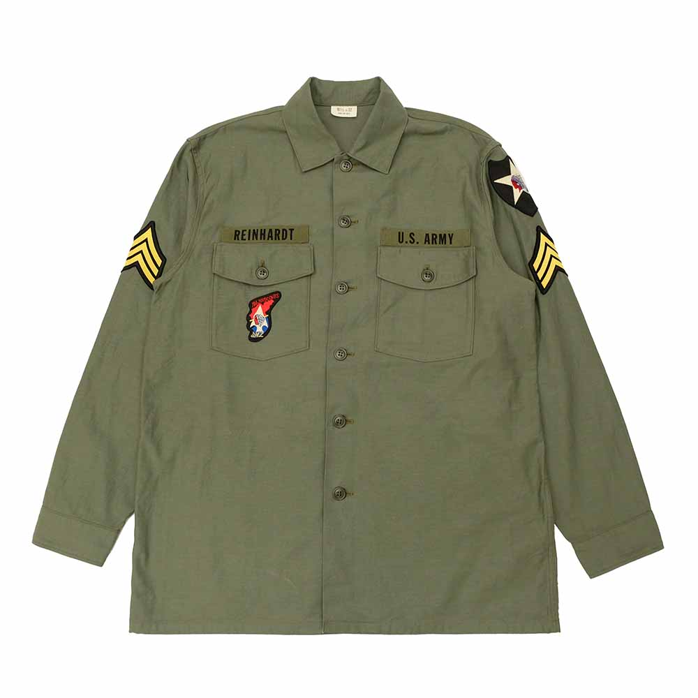 BUZZ RICKSON'S 셔츠 남성 면 새틴 올리브 그린 음영 데밀리터리제드 존 BR29586