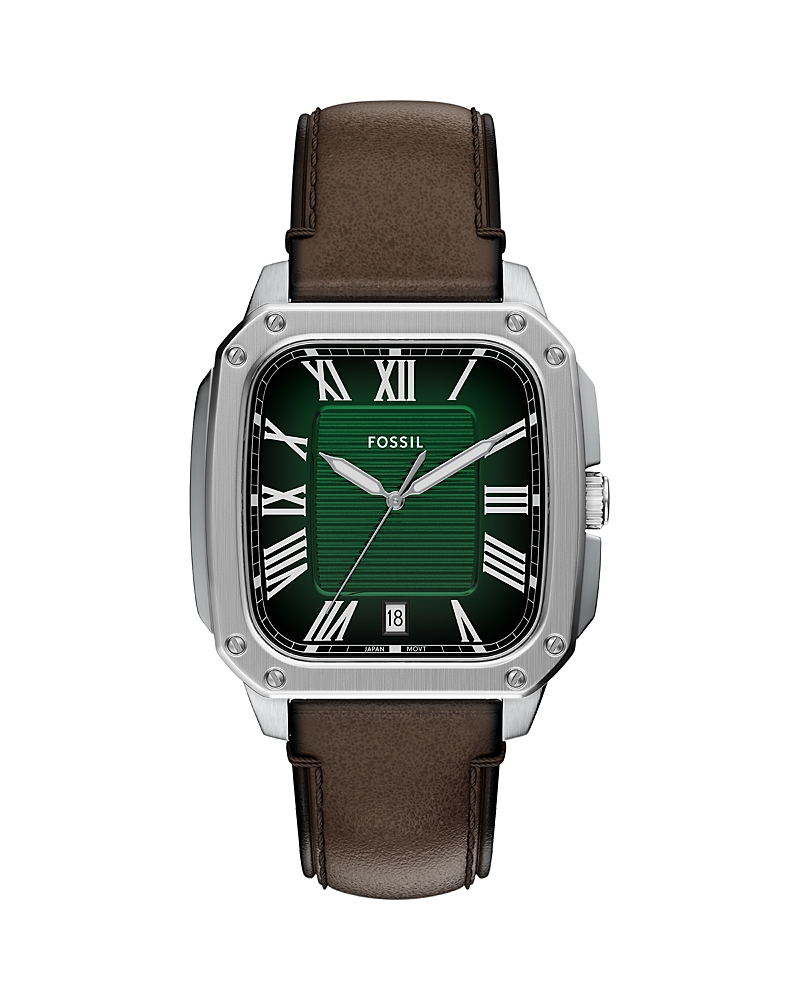 FOSSIL 크로스비 쓰리 핸드 브라운 가죽 시계 42mm x 30mm