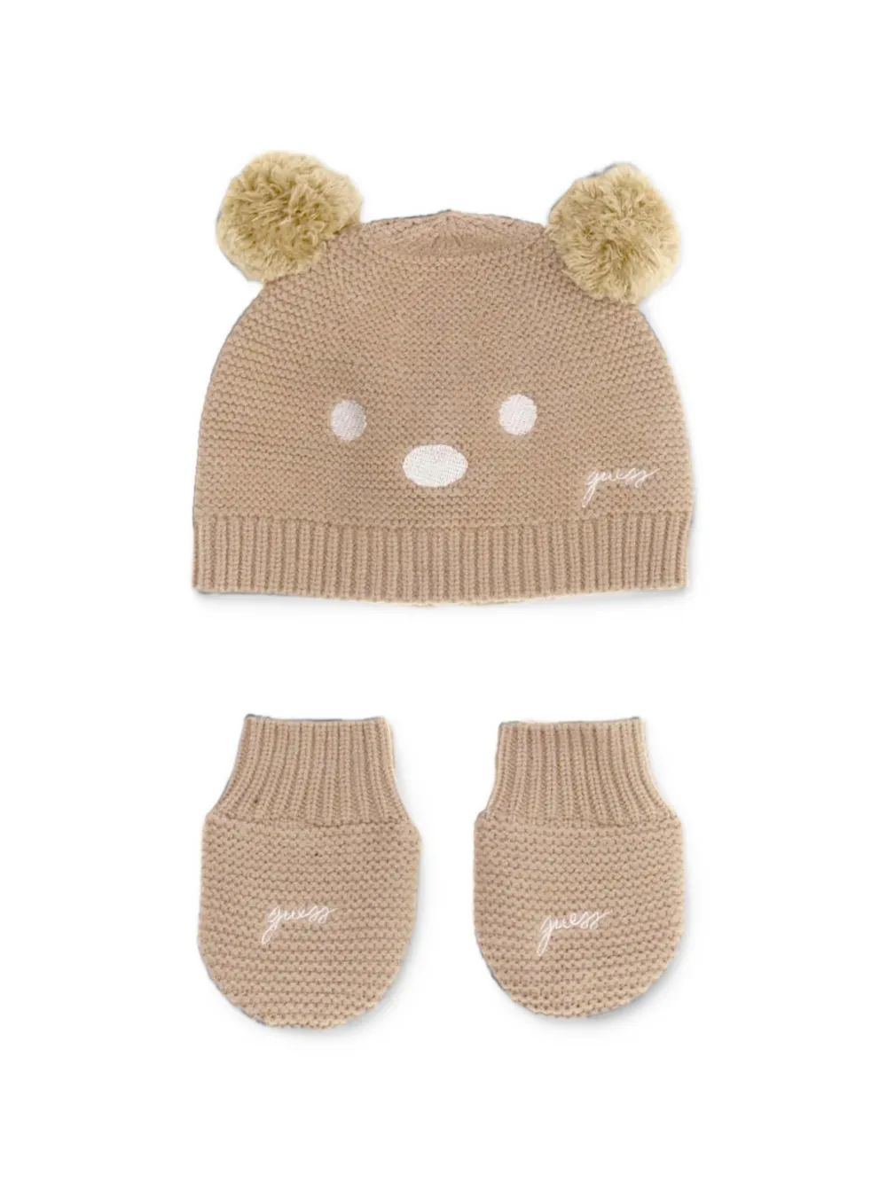guess kids 곰 모티프 폼폼 디테일 비니와 장갑 세트
