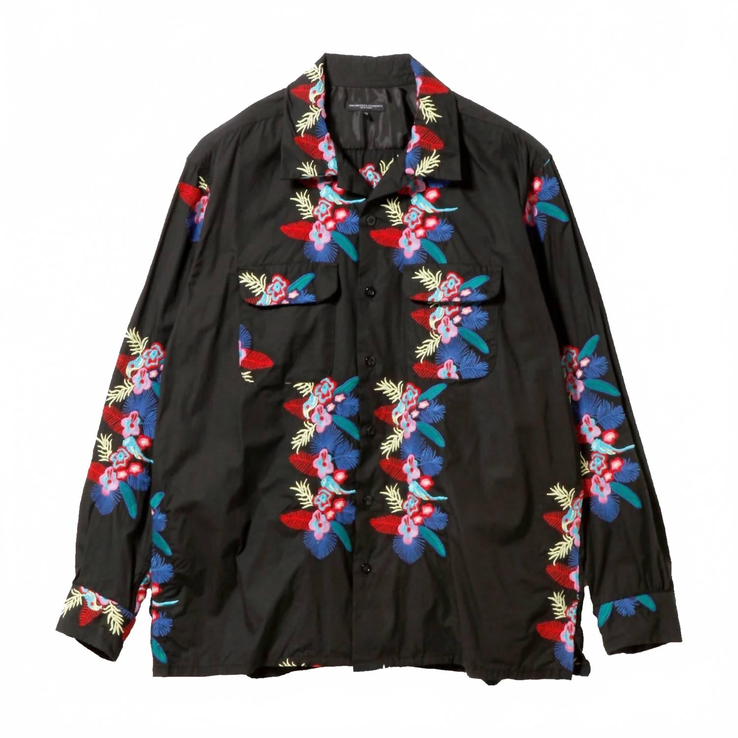 Engineered Garments 남성 클래식 셔츠 블랙 플로랄 자수