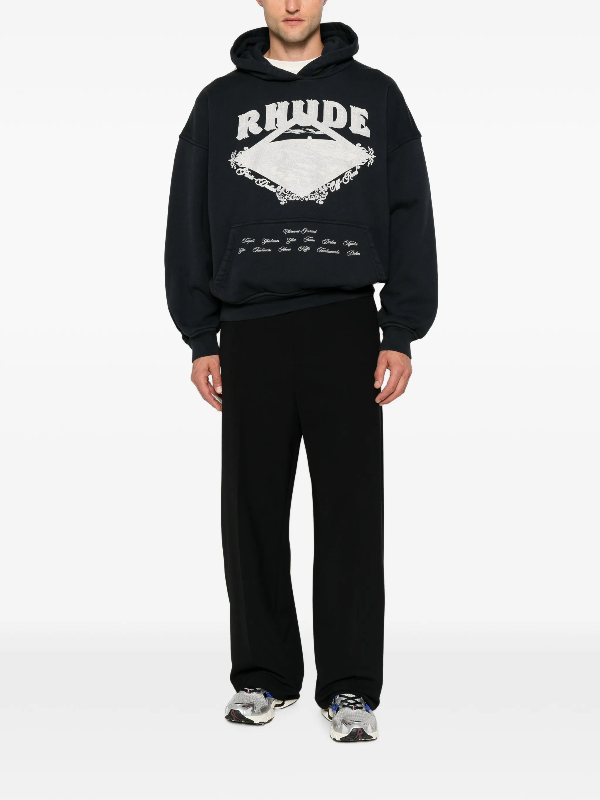 Rhude 로고 프린트 포켓 후드