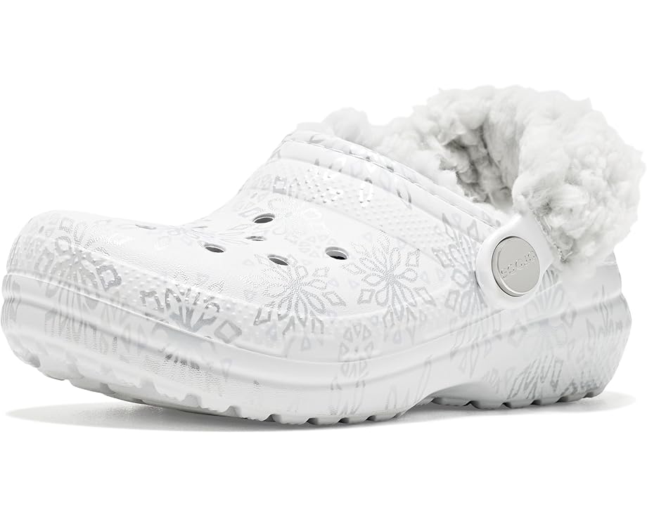 Crocs Kids 클래식 플리스 라이닝 메탈릭 눈송이 클로그