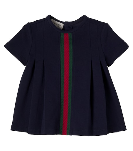Gucci Kids 유아 웹 스트라이프 코튼 블렌드 피케 드레스