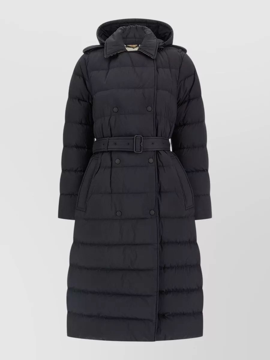BURBERRY 롱 트렌치 코트 후드 벨트 퀼팅