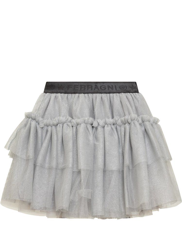 Chiara Ferragni Kids 로고 허리밴드 튤 스커트