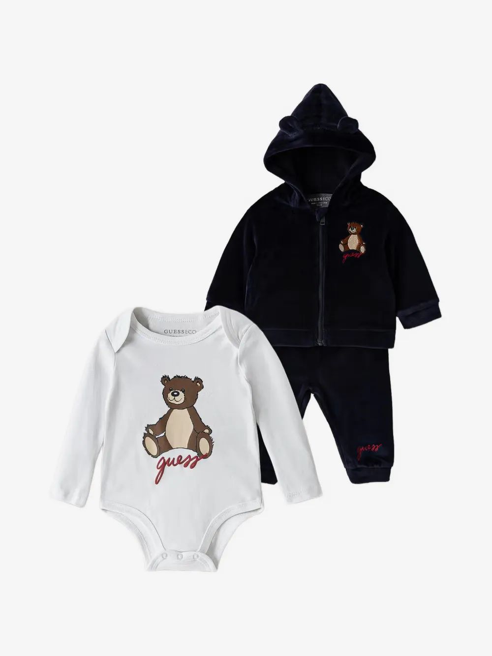 guess kids 곰 패치 벨벳 트랙수트 세트
